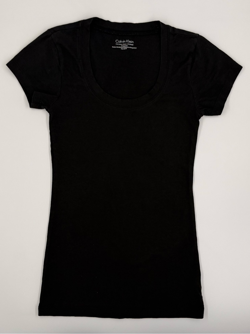 Calvin Klein Black Fitted Scoop Neck Tee XS Soft Stretch Modal Blend